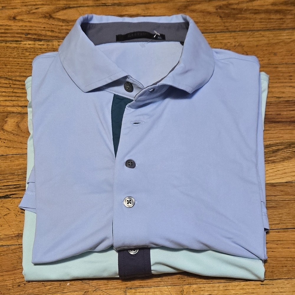 Lot Of 2 Greyson Golf Polo Shirts Men's XL Blue Purple Wolf/ Green Logo RRCC